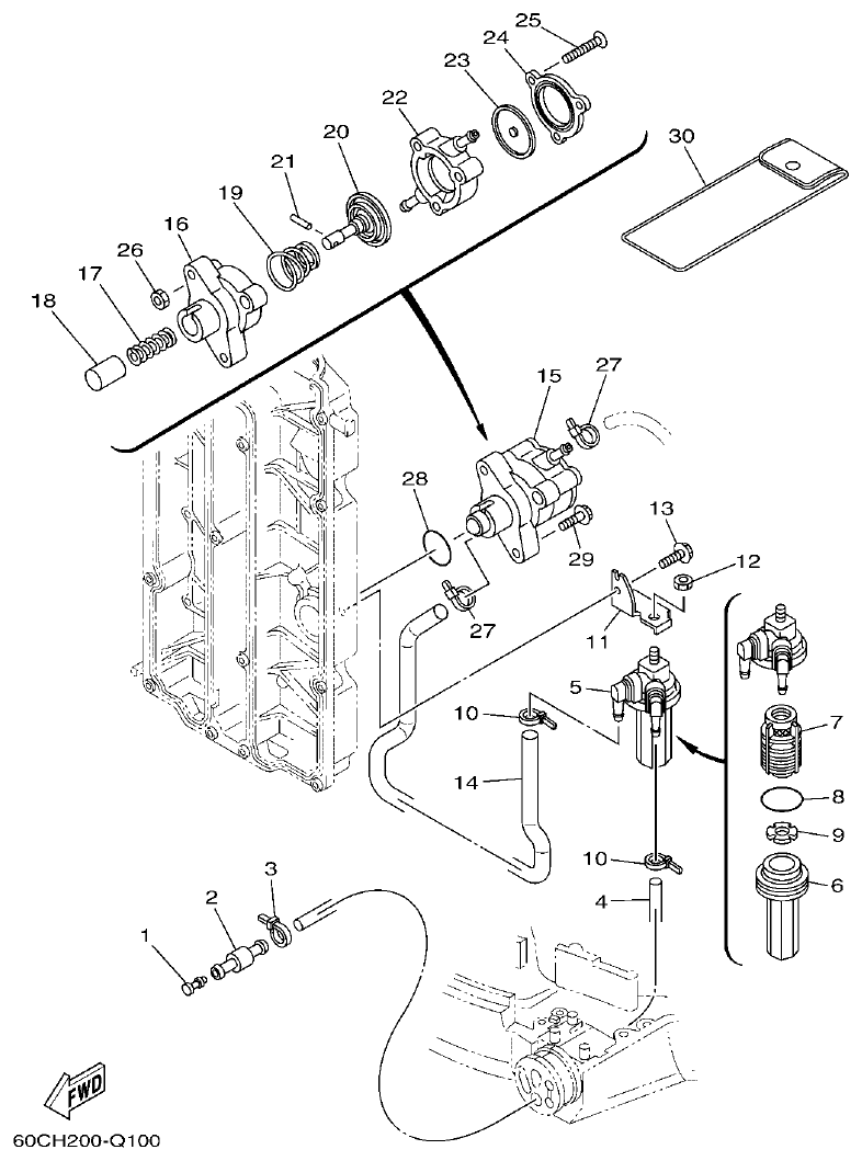 Yamaha F100BET FUEL 1 parts diagram
